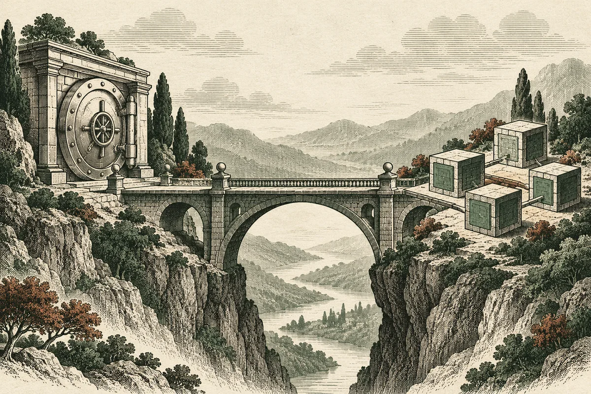 Original conceptual engraving of a vault and bridge